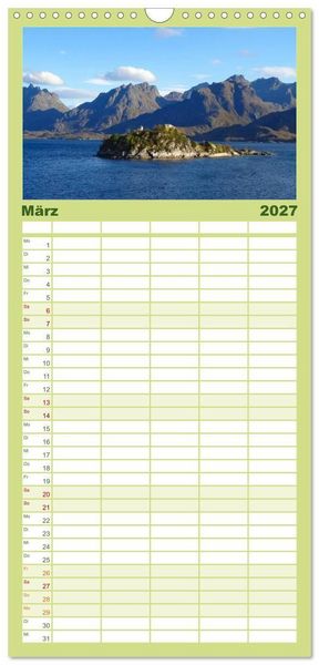 Produktbild: Familienplaner 2027 - Impressionen von Norwegen entlang der Hurtigruten mit 5 Spalten (Wandkalender, 21 x 45 cm) CALVENDO