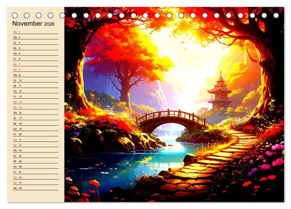Produktbild: Manga-Landschaften: Ein visueller Ausflug durch Fantasiewelten (Tischkalender 2026 DIN A5 quer), CALVENDO Monatskalender