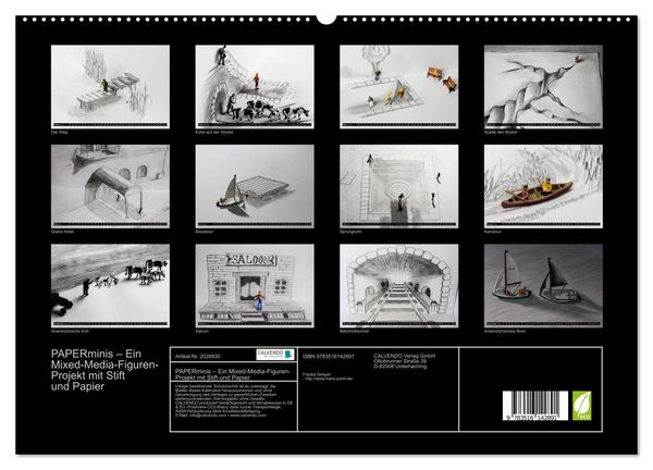 Produktbild: PAPERminis &ndash; Ein Mixed-Media-Figuren-Projekt mit Stift und Papier (hochwertiger Premium Wandkalender 2026 DIN A2 quer), Kunstdruck in Hochglanz