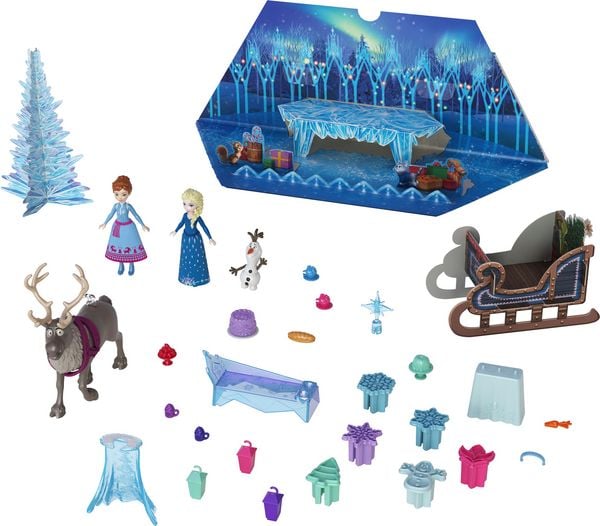 Disney Die Eiskönigin Adventskalender mit Spielzeug für 24 Tage voller Überraschungen, darunter kleine Anna- und Elsa-Puppen