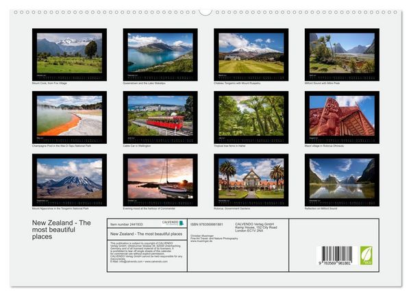 Produktbild: New Zealand - The most beautiful places (High Quality Premium Wall Calendar 2027 DIN A2 landscape),CALVENDO 12 Month Wall Calendar