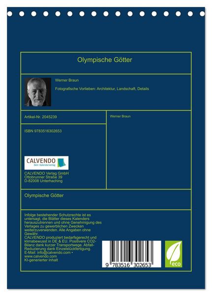 Produktbild: Olympische G&ouml;tter (Tischkalender 2026 DIN A5 hoch), CALVENDO Monatskalender