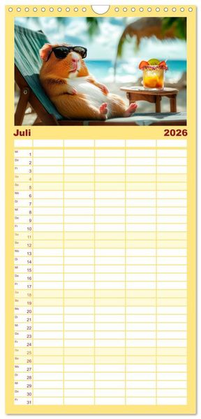 Produktbild: Familienplaner 2026 - Meerschweinchen - Hauptsache Urlaub mit 5 Spalten (Wandkalender, 21 x 45 cm) CALVENDO