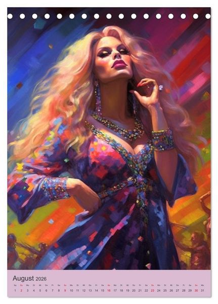 Produktbild: Dragqueens. Drag- und Travestie Kunst. Illustrationen (Tischkalender 2026 DIN A5 hoch), CALVENDO Monatskalender