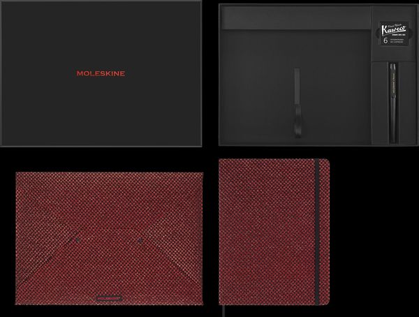 Produktbild: Moleskine Shine Sammlerbox Notizbuch rot (XL, liniert, fester Einband) Umschlag rot Kaweco F&uuml;llfederhalter, schwarz