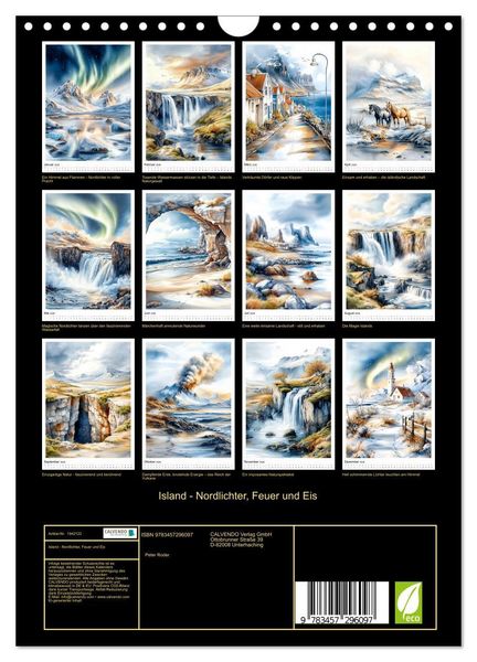 Produktbild: Island - Nordlichter, Feuer und Eis (Wandkalender 2026 DIN A4 hoch), CALVENDO Monatskalender