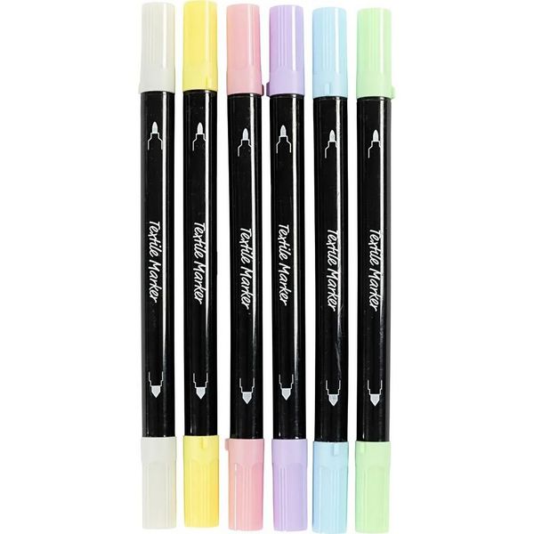 Produktbild: Creativ Company Textil-Marker, Pastell-Farben, Strichst&auml;rke 2,3+3,6 mm, 6er Set