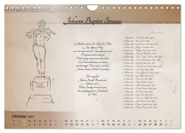 Produktbild: Von Mozart bis Beethoven (Wandkalender 2027 DIN A4 quer), CALVENDO Monatskalender