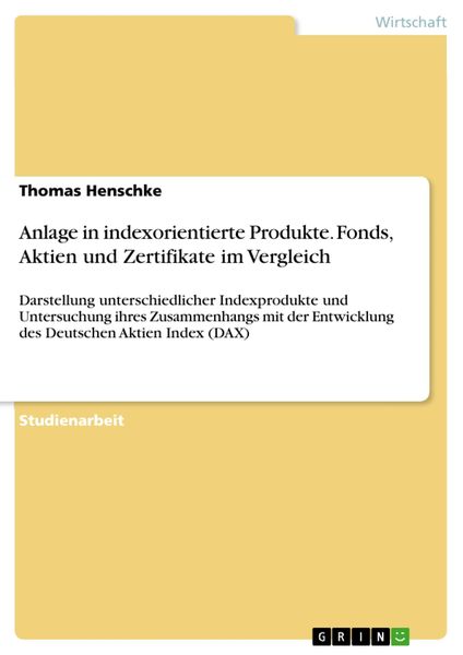 Produktbild: Anlage in indexorientierte Produkte