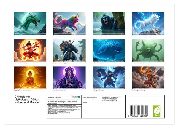 Produktbild: Chinesische Mythologie - G&ouml;tter, Helden und Monster (Wandkalender 2026 DIN A4 quer), CALVENDO Monatskalender