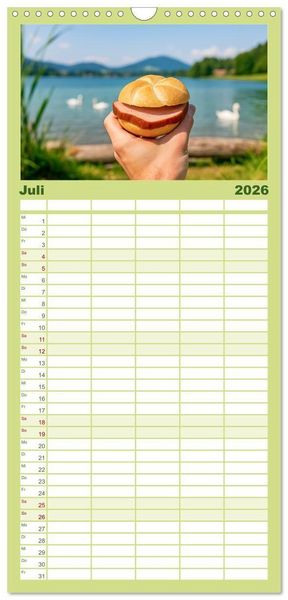 Produktbild: Familienplaner 2026 - Leberk&auml;se-Kalender - Die Leberk&auml;ssemmel aus Bayern mit 5 Spalten (Wandkalender, 21 x 45 cm) CALVENDO