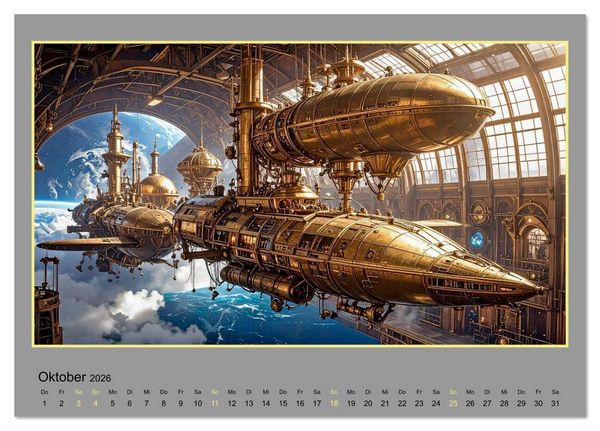 Produktbild: Steampunk-Raumfahrt (Tischkalender 2026 DIN A5 quer), CALVENDO Monatskalender
