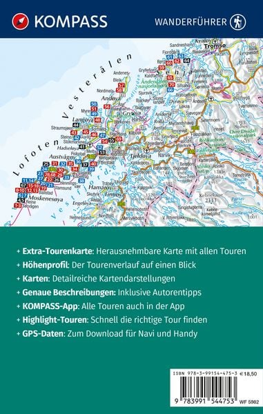 Produktbild: KOMPASS Wanderf&uuml;hrer Lofoten, Vester&aring;len und Senja, 70 Touren mit Extra-Tourenkarte