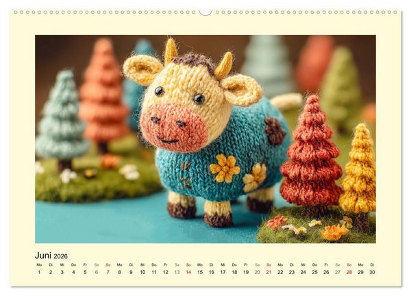Produktbild: Flauschiger Bauernhof. Gestrickte Tierchen f&uuml;r Herz und Seele (hochwertiger Premium Wandkalender 2026 DIN A2 quer), Kunstdruck in Hochglanz