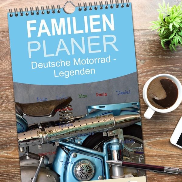Produktbild: Familienplaner 2026 - Deutsche Motorrad - Legenden - Rollende Kunstwerke aus alten Zeiten mit 5 Spalten (Wandkalender, 21 x 45 cm) CALVENDO