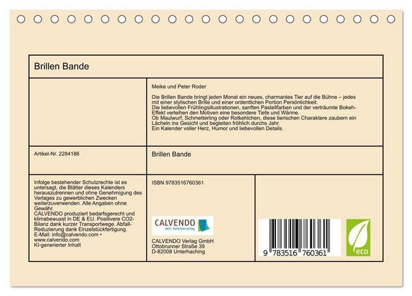 Produktbild: Brillen Bande (Tischkalender 2027 DIN A5 quer), CALVENDO Monatskalender