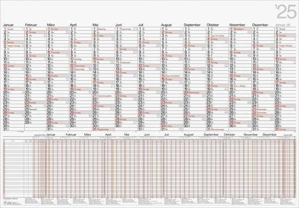 Rido/idé 7033710005 Plakatkalender Modell Kombi (2025)| 1 Seite = 13 Monate