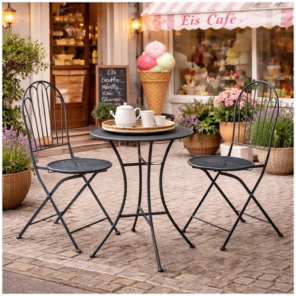 Produktbild: HTI-Living Bistro Sitzgruppe Ivo Metall Tisch mit 2 St&uuml;hlen Balkon Set Gartenm&ouml;bel