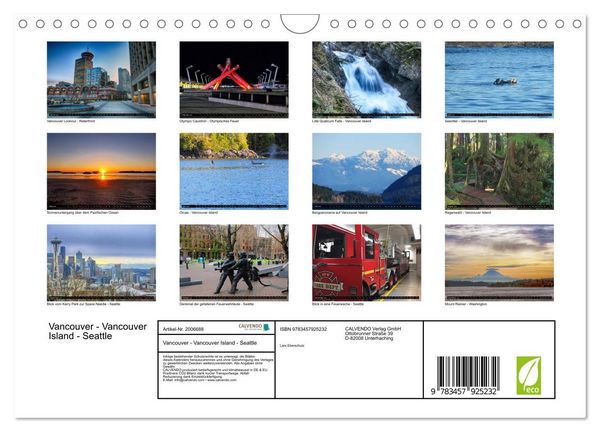 Produktbild: Vancouver - Vancouver Island - Seattle (Wandkalender 2026 DIN A4 quer), CALVENDO Monatskalender