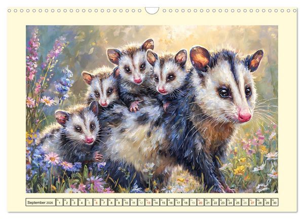 Produktbild: Opossums. Faszinierende Beutelratten in &Ouml;loptik (Wandkalender 2026 DIN A3 quer), CALVENDO Monatskalender