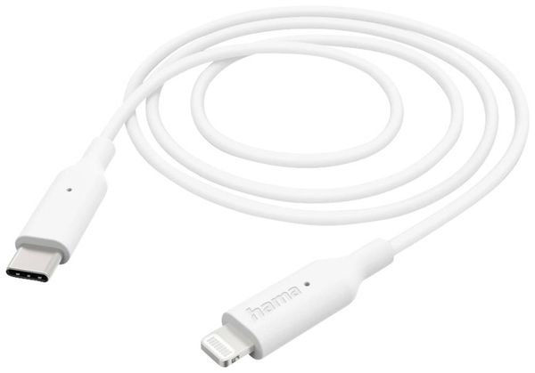 Hama USB-Ladekabel USB 2.0 Apple Lightning Stecker, USB-C® Stecker 1.00m Weiß 00201598