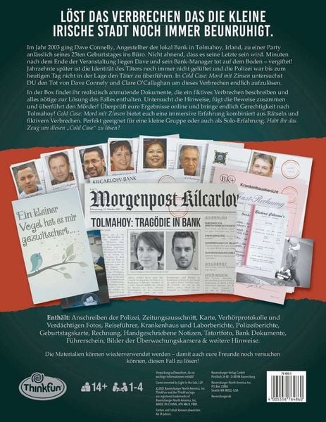 ThinkFun ColdCase: Mord mit Zinsen - Kombinationsspiel ab 14 Jahre