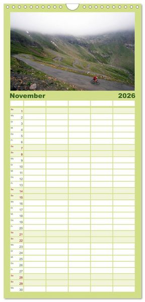 Produktbild: Familienplaner 2026 - Pyren&auml;enp&auml;sse mit dem Rennrad 2026 mit 5 Spalten (Wandkalender, 21 x 45 cm) CALVENDO