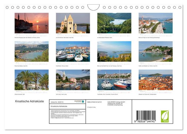 Produktbild: Kroatische Adriak&uuml;ste (Wandkalender 2026 DIN A4 quer), CALVENDO Monatskalender