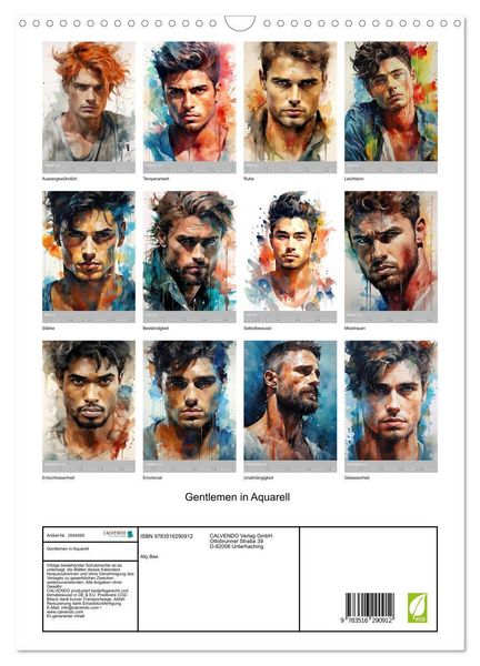 Produktbild: Gentlemen in Aquarell (Wandkalender 2026 DIN A3 hoch), CALVENDO Monatskalender