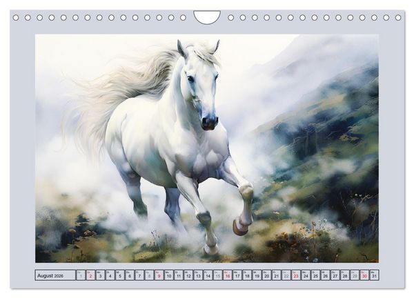 Produktbild: Anmutige Schimmel. &Auml;sthetik wei&szlig;er Aquarell-Pferde (Wandkalender 2026 DIN A4 quer), CALVENDO Monatskalender