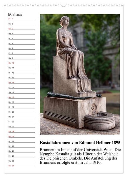 Produktbild: Brunnenkunst in Wien (hochwertiger Premium Wandkalender 2026 DIN A2 hoch), Kunstdruck in Hochglanz