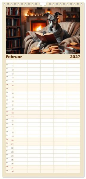 Produktbild: Familienplaner 2027 - Funny Greyhounds - Windhunde mal anders mit 5 Spalten (Wandkalender, 21 x 45 cm) CALVENDO