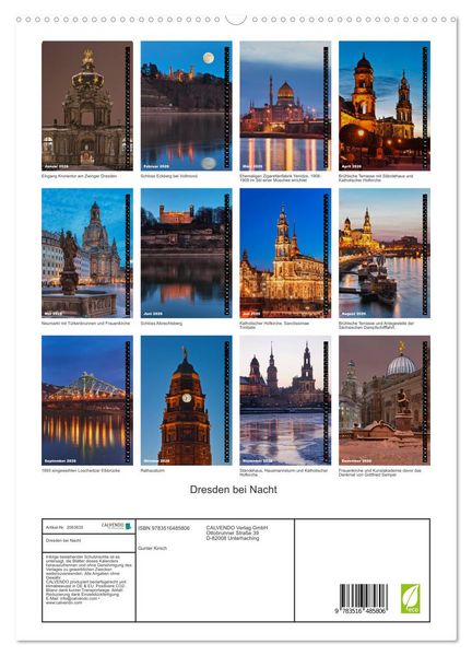 Produktbild: Dresden bei Nacht (hochwertiger Premium Wandkalender 2026 DIN A2 hoch), Kunstdruck in Hochglanz