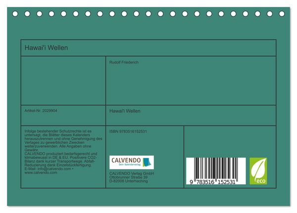 Produktbild: Hawai'i Wellen (Tischkalender 2026 DIN A5 quer), CALVENDO Monatskalender