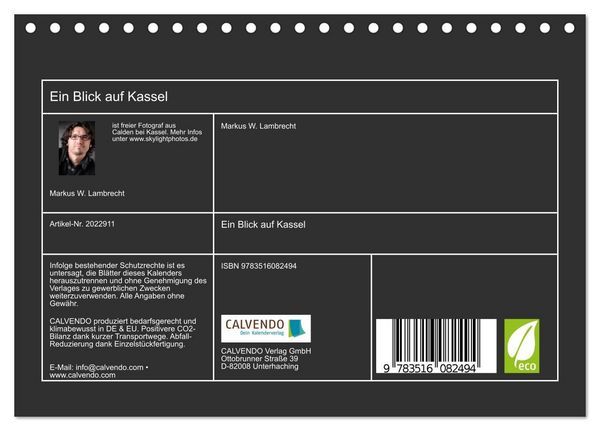 Produktbild: Ein Blick auf Kassel (Tischkalender 2026 DIN A5 quer), CALVENDO Monatskalender