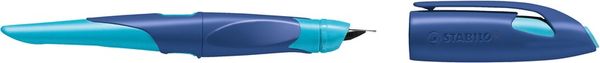 Produktbild: STABILO Ergonomischer Schulfüller für Linkshänder mit Anfänger-Feder A -   EASYbirdy in mitternachtsblau/azur - Einzelstift - inklusive Patrone