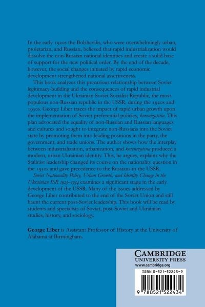 Produktbild: Soviet Nationality Policy, Urban Growth, and Identity Change in the Ukrainian Ssr 1923 1934