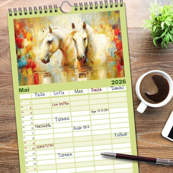 Produktbild: Familienplaner 2026 - Im Glanz der Pferde. Edle Sch&ouml;nheiten in moderner &Ouml;loptik mit 5 Spalten (Wandkalender, 21 x 45 cm) CALVENDO