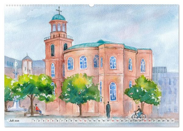 Produktbild: Frankfurt in Aquarell (hochwertiger Premium Wandkalender 2026 DIN A2 quer), Kunstdruck in Hochglanz