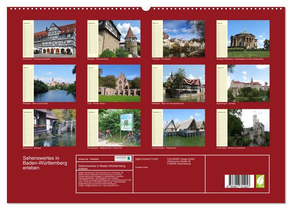Produktbild: Sehenswertes in Baden-W&uuml;rttemberg erleben (hochwertiger Premium Wandkalender 2026 DIN A2 quer), Kunstdruck in Hochglanz