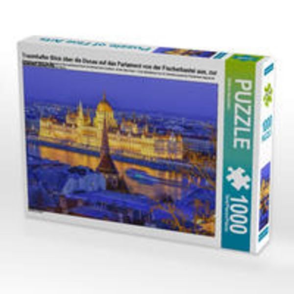 CALVENDO Puzzle Traumhafter Blick über die Donau auf das Parlament von der Fischerbastei aus, zur blauen Stunde | 1000 Teile Lege-Größe 64x48cm Foto-Puzzle für glückliche Stunden