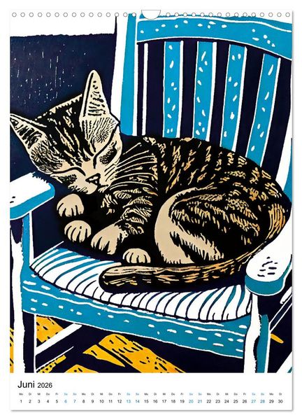 Produktbild: Katzen Linolschnitt - Der Kalender mit kunstvollen Portr&auml;ts der Samtpfoten (Wandkalender 2026 DIN A3 hoch), CALVENDO Monatskalender