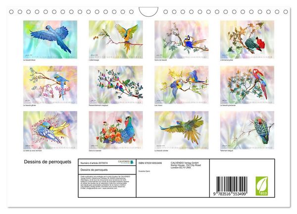 Produktbild: Dessins de perroquets (Calendrier mural 2026 DIN A4 vertical), CALVENDO calendrier mensuel