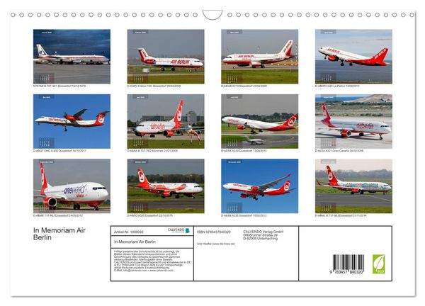 Produktbild: In Memoriam Air Berlin (Wandkalender 2026 DIN A3 quer), CALVENDO Monatskalender