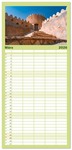 Produktbild: Familienplaner 2026 - OMAN - Orientperle mit 5 Spalten (Wandkalender, 21 x 45 cm) CALVENDO