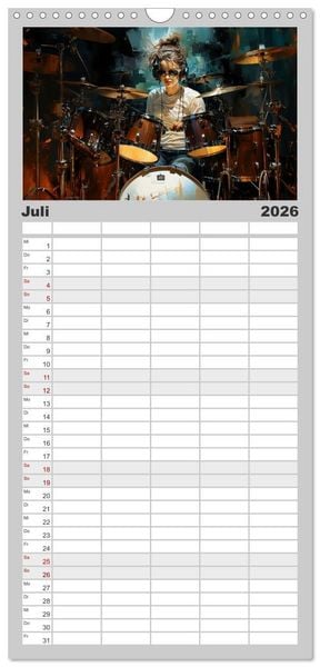 Produktbild: Familienplaner 2026 - Schlagzeug ewige Liebe live mit 5 Spalten (Wandkalender, 21 x 45 cm) CALVENDO