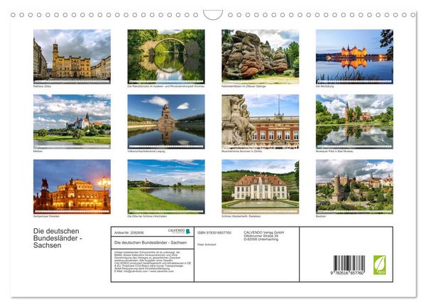 Produktbild: Die deutschen Bundesl&auml;nder - Sachsen (Wandkalender 2026 DIN A3 quer), CALVENDO Monatskalender