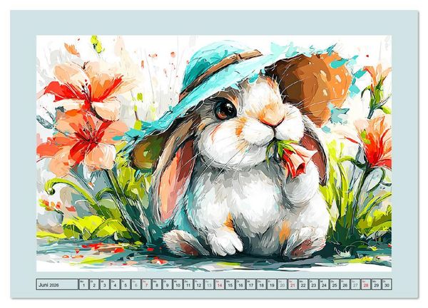 Produktbild: Kaninchen im Gl&uuml;ck. Entz&uuml;ckende Cartoons von s&uuml;&szlig;en Hasen (Wandkalender 2026 DIN A4 quer), CALVENDO Monatskalender
