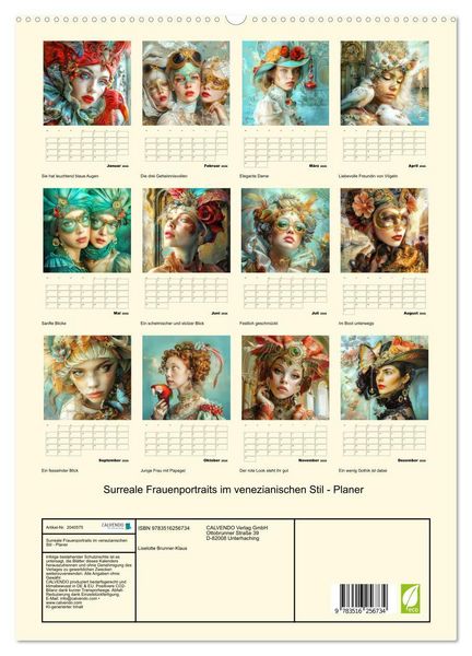 Produktbild: Surreale Frauenportraits im venezianischen Stil - Planer (hochwertiger Premium Wandkalender 2026 DIN A2 hoch), Kunstdruck in Hochglanz