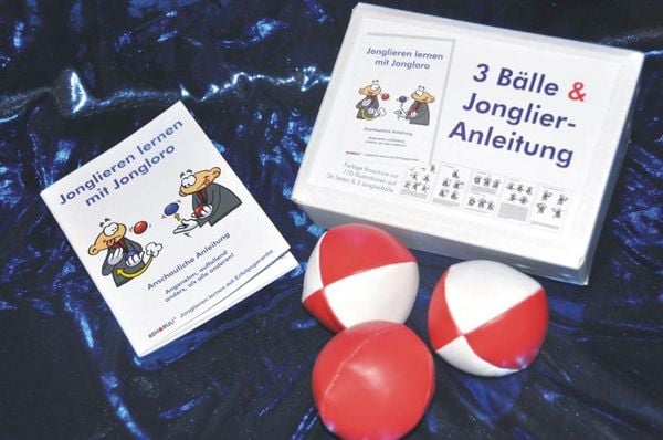 Produktbild: 3 B&auml;lle & Jonglier-Anleitung (rot-wei&szlig;, rot, rot-wei&szlig;)